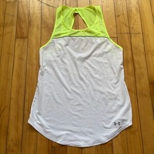 Under Armour Women's Athletic Tank Top Neon Yellow White Workout Running Gym